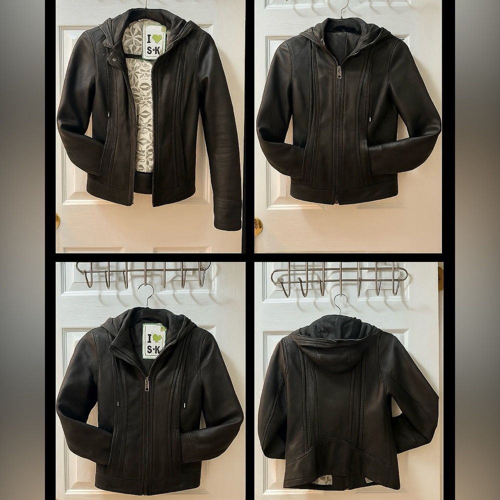 Soia & Kyo Black Faux Leather Jacket – XS/SP (Removable Hood)